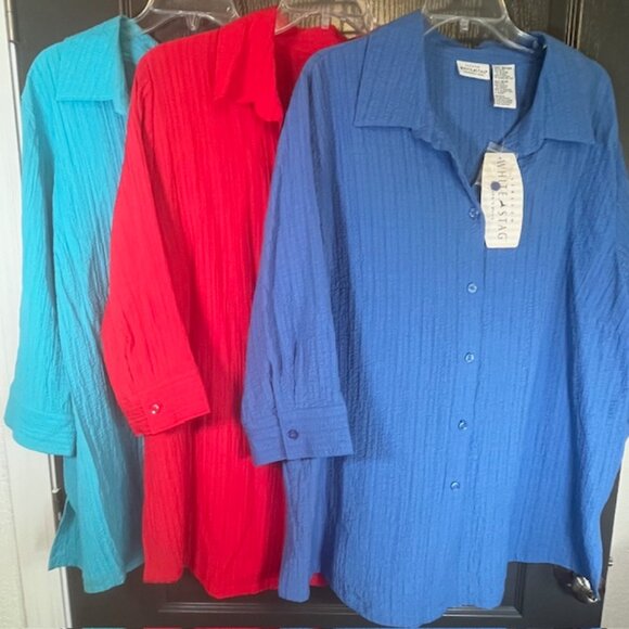 White Stag Bundle/3 Plus Red, Blue & Turquoise Crinkle Blouses- Plus Size 18/20 - Picture 8 of 9